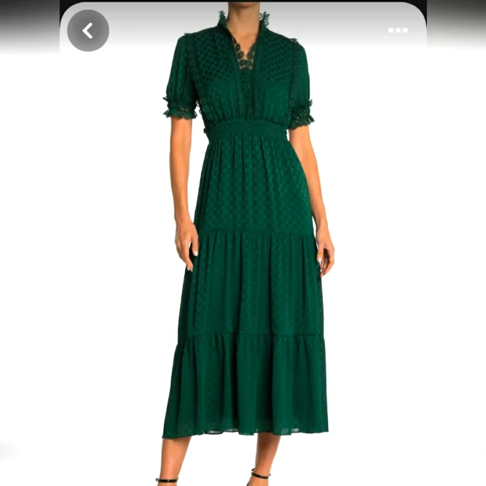 Max Studio | Dresses | Max Studio Emerald Green Jacquard Dot Lace Trim Maxi  Dress Nwt Size L 98 | Poshmark